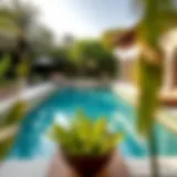 A serene swimming pool surrounded by lush greenery in Dubai