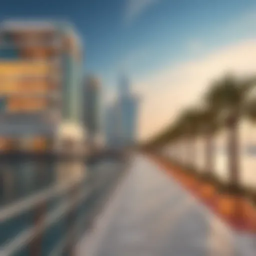 Stunning waterfront promenade in Dubai showcasing modern architecture.