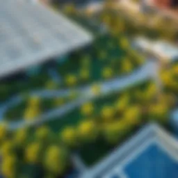 A stunning aerial view of Gentle Park showcasing lush greenery and modern architecture