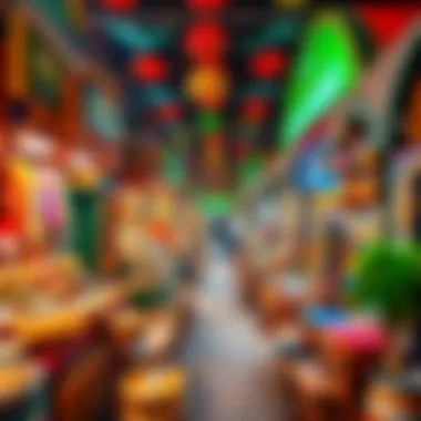 Colorful stalls displaying handmade crafts and global cuisines