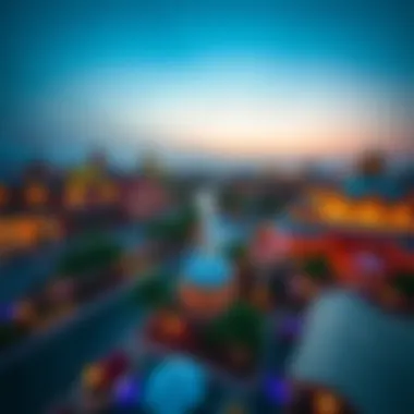 Vibrant Attractions of Global Village Aerial view of Global Village Dubai showcasing its vibrant attractions and pavilions.