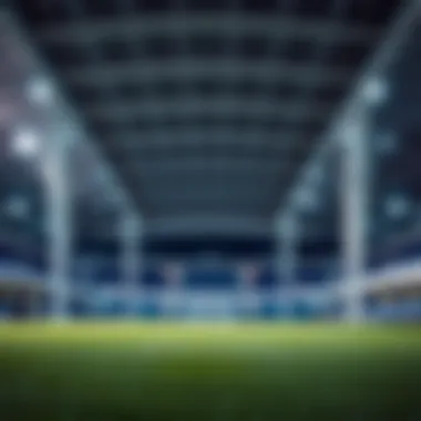 Architectural details of an indoor football venue
