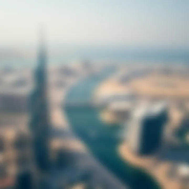 Aerial view showcasing the distance between Jumeirah and downtown Dubai
