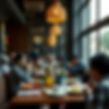 A cozy dining area filled with guests enjoying their meals, reflecting the community spirit.