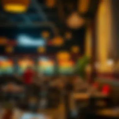 The vibrant ambiance of the restaurant, capturing the essence of late-night dining in Karama.