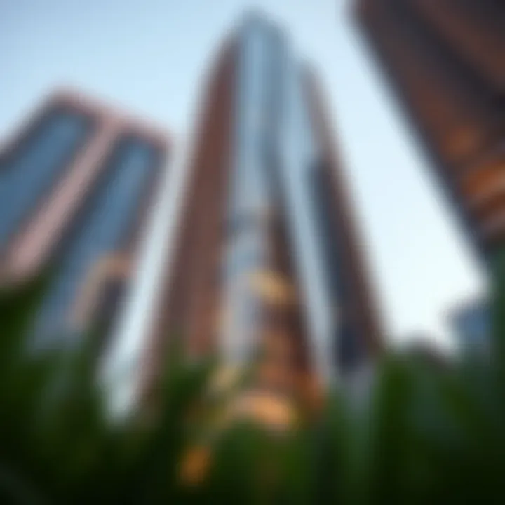 Architectural close-up of Latifa Towers' sleek facade