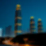 Stunning view of Latifa Towers illuminated at night
