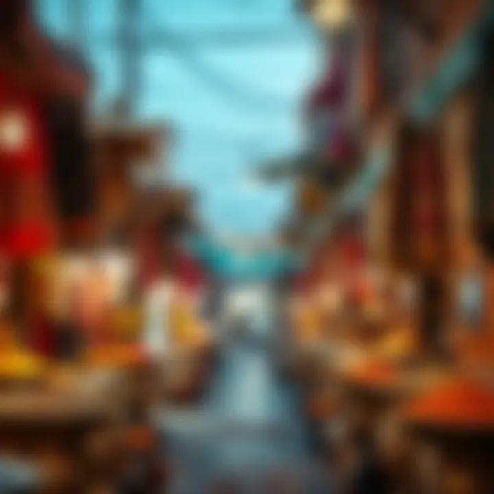 Vibrant souk market filled with colorful textiles and spices
