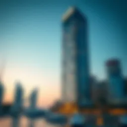 Stunning view of Marina Quays North Tower at sunset