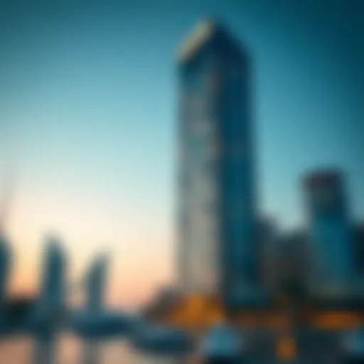 Stunning view of Marina Quays North Tower at sunset