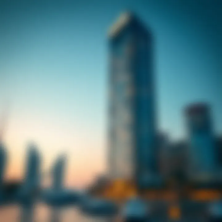 Stunning view of Marina Quays North Tower at sunset