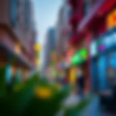 Vibrant street scene in Millennium Al Barsha filled with cafes and shops