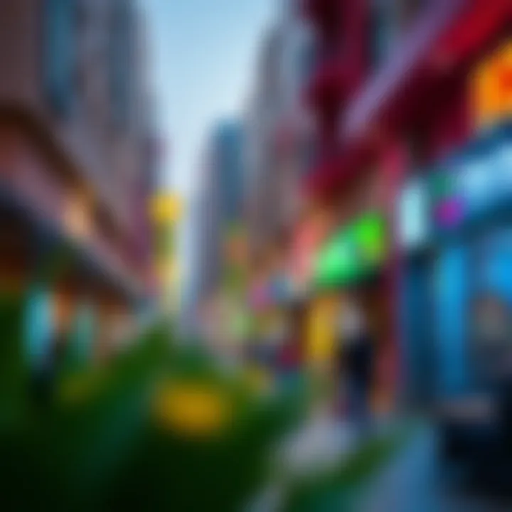 Vibrant street scene in Millennium Al Barsha filled with cafes and shops