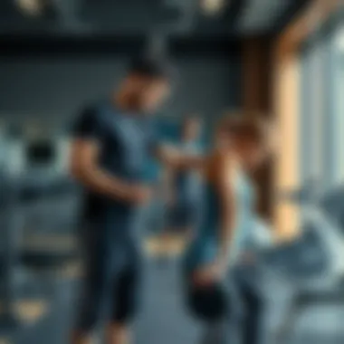 Personal Training Session in a Modern Gym Personal trainer assisting a client in a modern gym