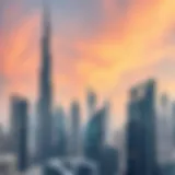 A skyline view of Dubai showcasing modern architecture and high-rise buildings