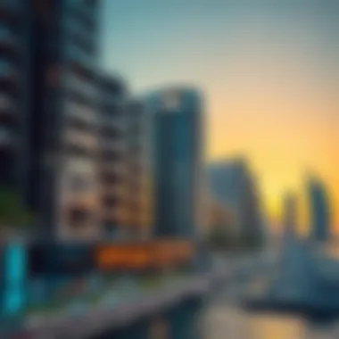 Close-up of innovative architectural designs in Dubai Marina
