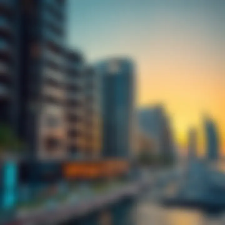 Close-up of innovative architectural designs in Dubai Marina