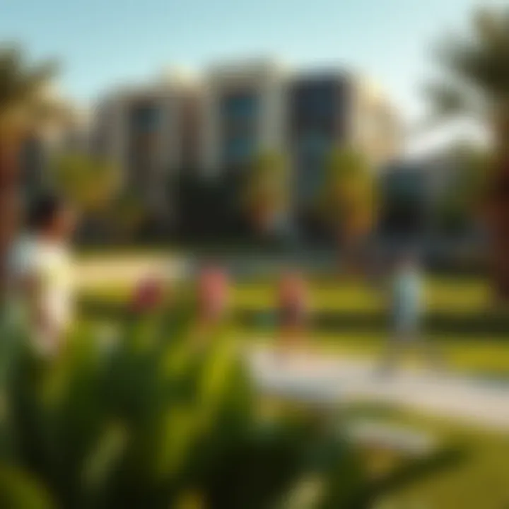 Residents enjoying recreational activities in a green space