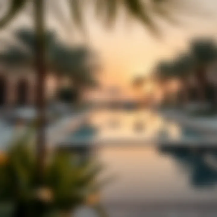 Tranquil pool area surrounded by lavish landscaping