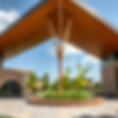 Stunning architectural details of the park's design, highlighting contemporary elements