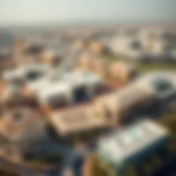 Aerial view of Dubai's Academic City showcasing the modern architectural designs of educational institutions.