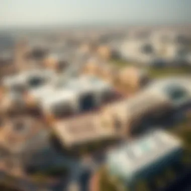 Aerial view of Dubai's Academic City showcasing the modern architectural designs of educational institutions.