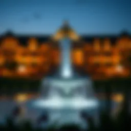 Mesmerizing view of The Pointe Water Fountain illuminated at night