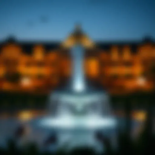 Mesmerizing view of The Pointe Water Fountain illuminated at night