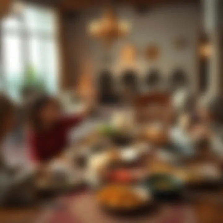 Celebration of Togetherness in Emirati Culture A beautiful setting depicting a traditional Emirati meal shared among family and friends.