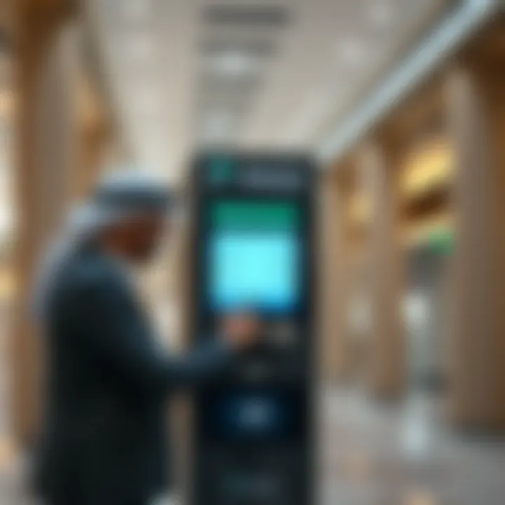 User interacting with UAE Pass kiosk for seamless service access