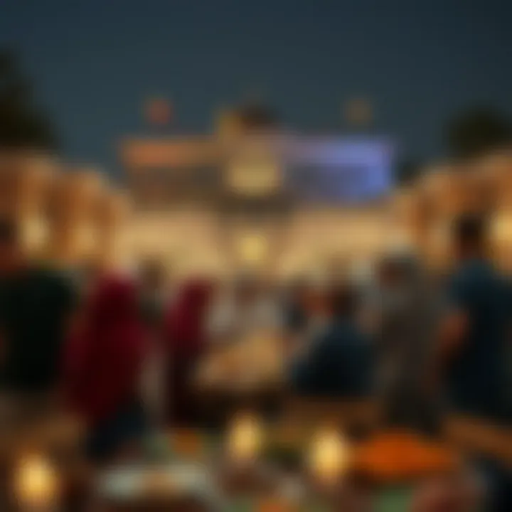 A vibrant community gathering for Iftar during Ramadan