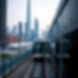 Dubai Metro train passing through modern skyline