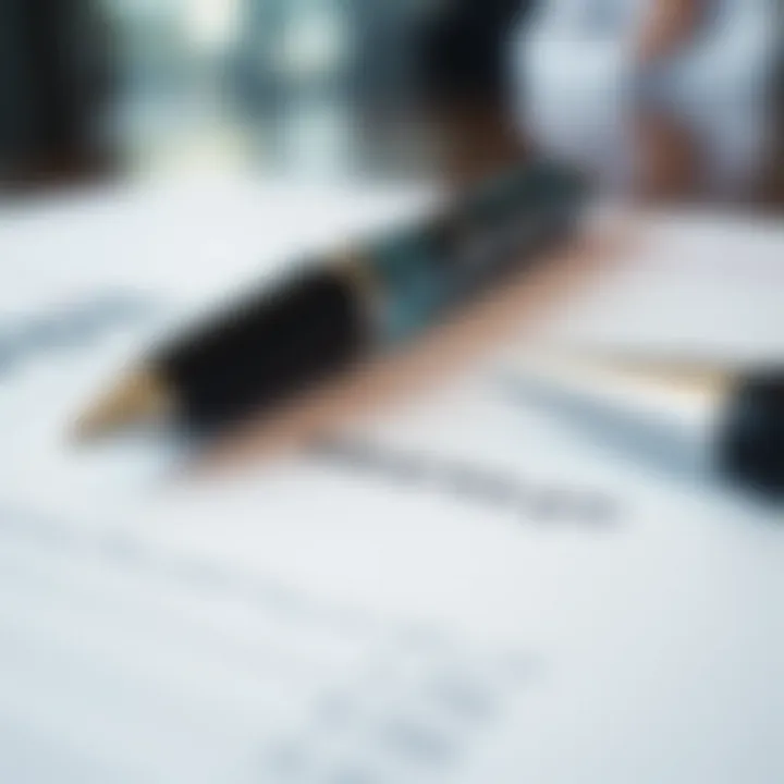 Close-up of mortgage documents and pen