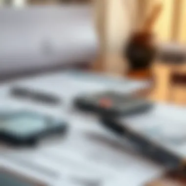 A close-up of financial documents with a calculator and pen on a desk.