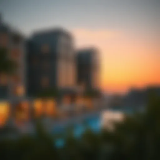 W Residences Dubai at Dusk Stunning exterior view of W Residences Dubai at sunset